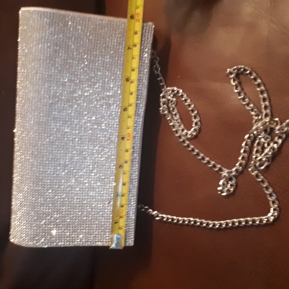 "Aldo" brand silver rhinestone covered purse with detachable chain strap - Picture 7 of 9